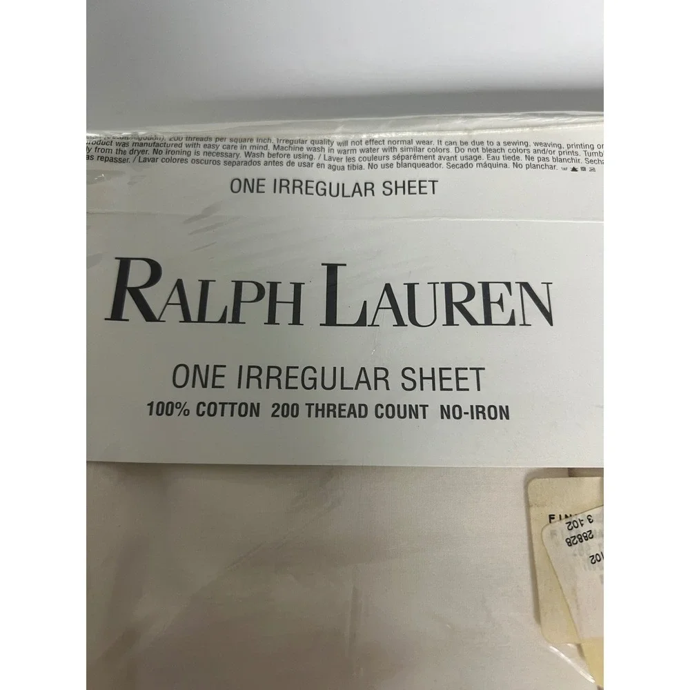 Ralph Lauren Flat Sheet Queen Cream 100% Cotton No-Iron Irregular Vintage G11